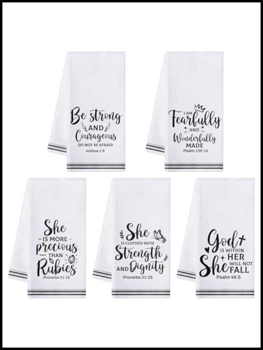 5pc Bible Verse Kitchen Dish Towels Cotton Scripture Tea Towels